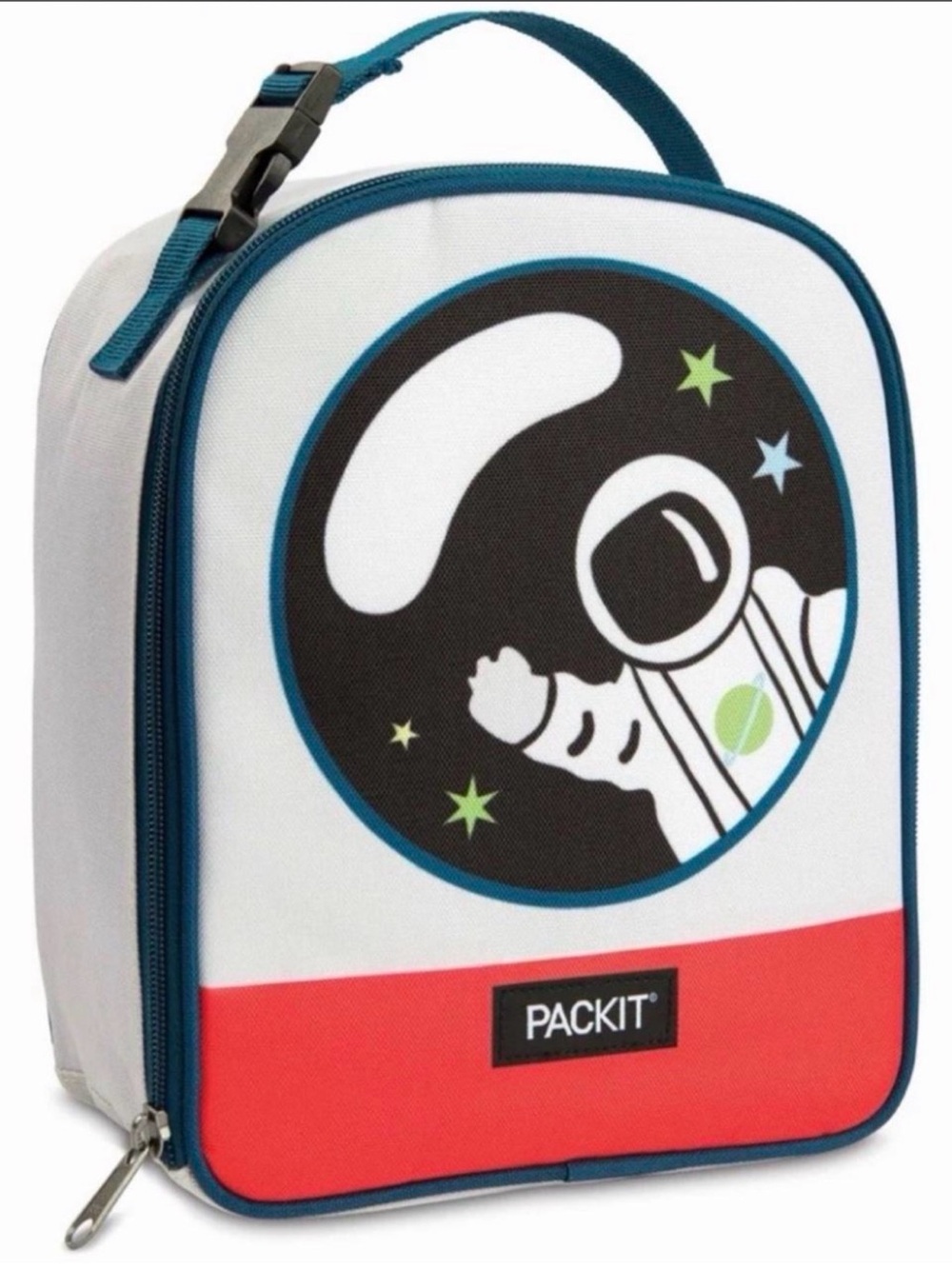 Kids Astronaut Lunch Bag - White with Red & Teal Accents